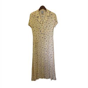 Y2K Vintage Floral Yellow Maxi Dress With Buttons by Scarlet Size 9/10 100% Ray